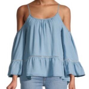 Willow & clay chambray cold shoulder top with ruffle peplum NWT